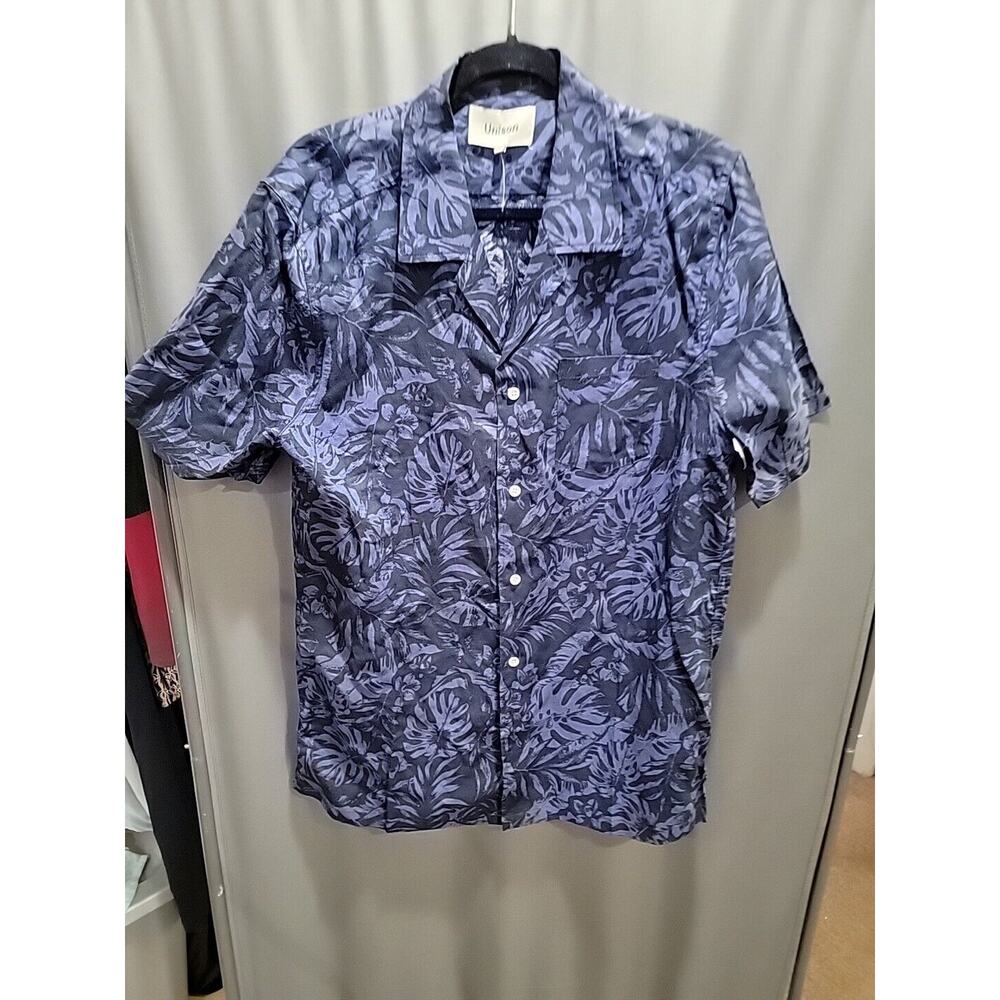 Unison Casual SS Lyocell Linen Men’s Floral Palm Pattern Shirt B27 5